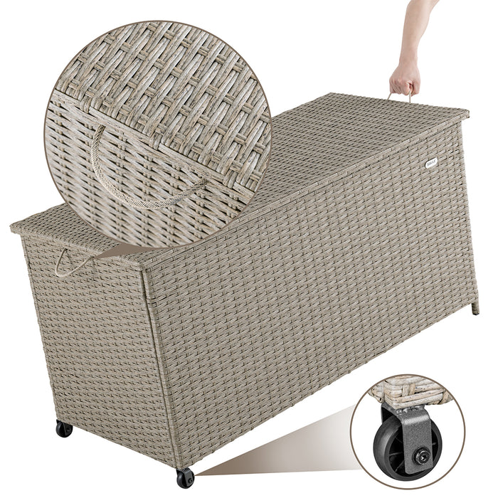 Baule Portaoggetti da Giardino Cassapanca Polyrattan Impermeabile 2 Ruote Crema