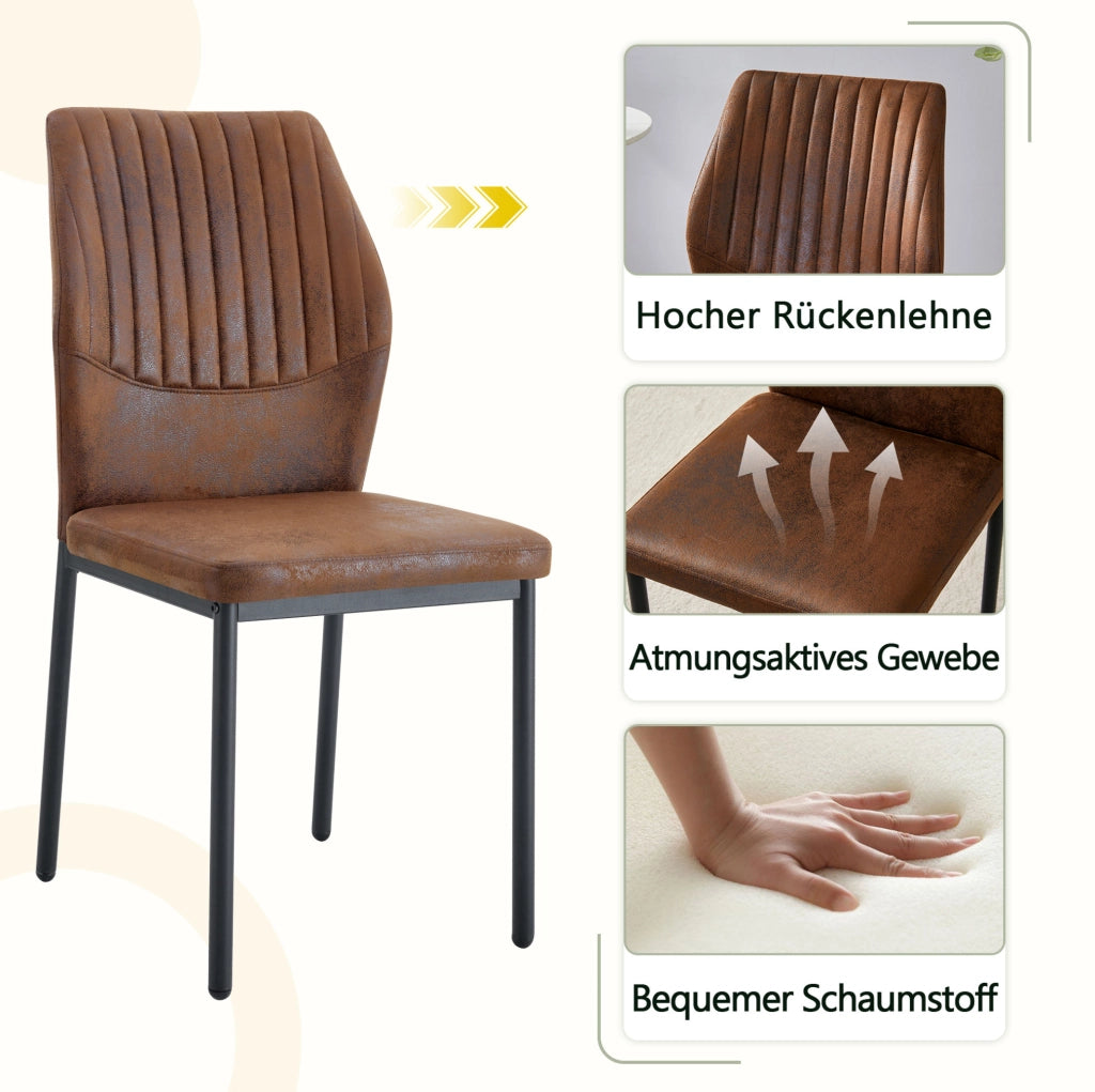 Set 4 sedie da pranzo moderne in tessuto marrone e nero con struttura in metallo