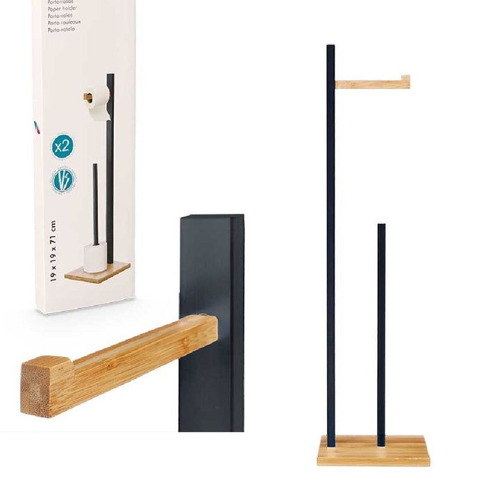 Piantana Bagno Porta Carta Igienica Legno Bambù Portarotoli da Terra Salvaspazio Nero