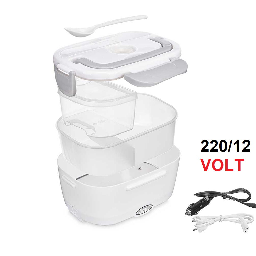 Scaldavivande Porta Pranzo Termico Elettrico 220/12Volt Portatile con Accessori Bianco