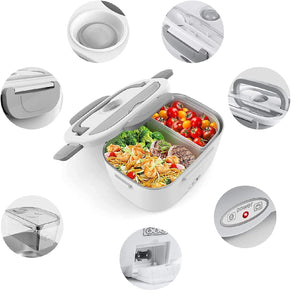 Scaldavivande Porta Pranzo Termico Elettrico 220/12Volt Portatile con Accessori Bianco