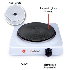 Fornello Elettrico Smaltato Piastra in Ghisa 1500W con Termostato Casa Campeggio