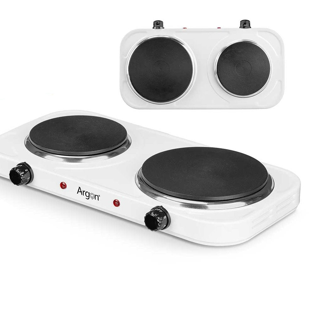 Fornello elettrico 2Piastre Piano Cottura Doppio Portatile 2500Watt Bianco Smaltato