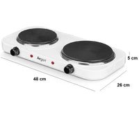 Fornello elettrico 2Piastre Piano Cottura Doppio Portatile 2500Watt Bianco Smaltato