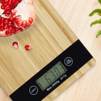 Bilancia da Cucina Digitale Ultra sottile in Legno di Bambù 5KG 21x15cm Touch Tara