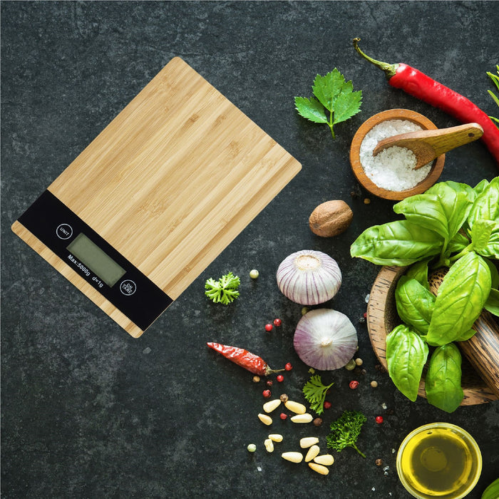 Bilancia da Cucina Digitale Ultra sottile in Legno di Bambù 5KG 21x15cm Touch Tara