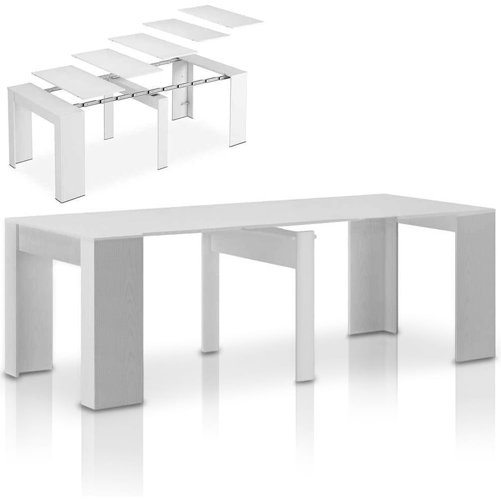Tavolo da Pranzo Allungabile fino a 3 Metri Bianco Frassinato Moderna Salvaspazio