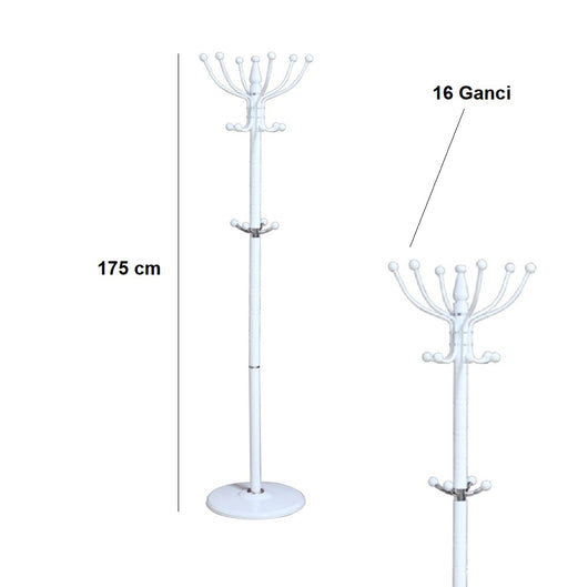 Appendi Abiti Autoportante base rotonda Con 16 Ganci Metallo 36x175 cm (Bianco)