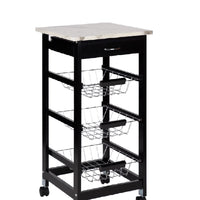 Carrello Cucina Legno 3 Cestelli Acciaio Top Effetto Marmo 1 Cassetto Salvaspazio