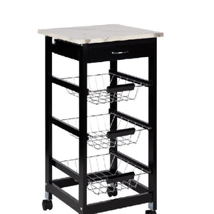 Carrello Cucina Legno 3 Cestelli Acciaio Top Effetto Marmo 1 Cassetto Salvaspazio