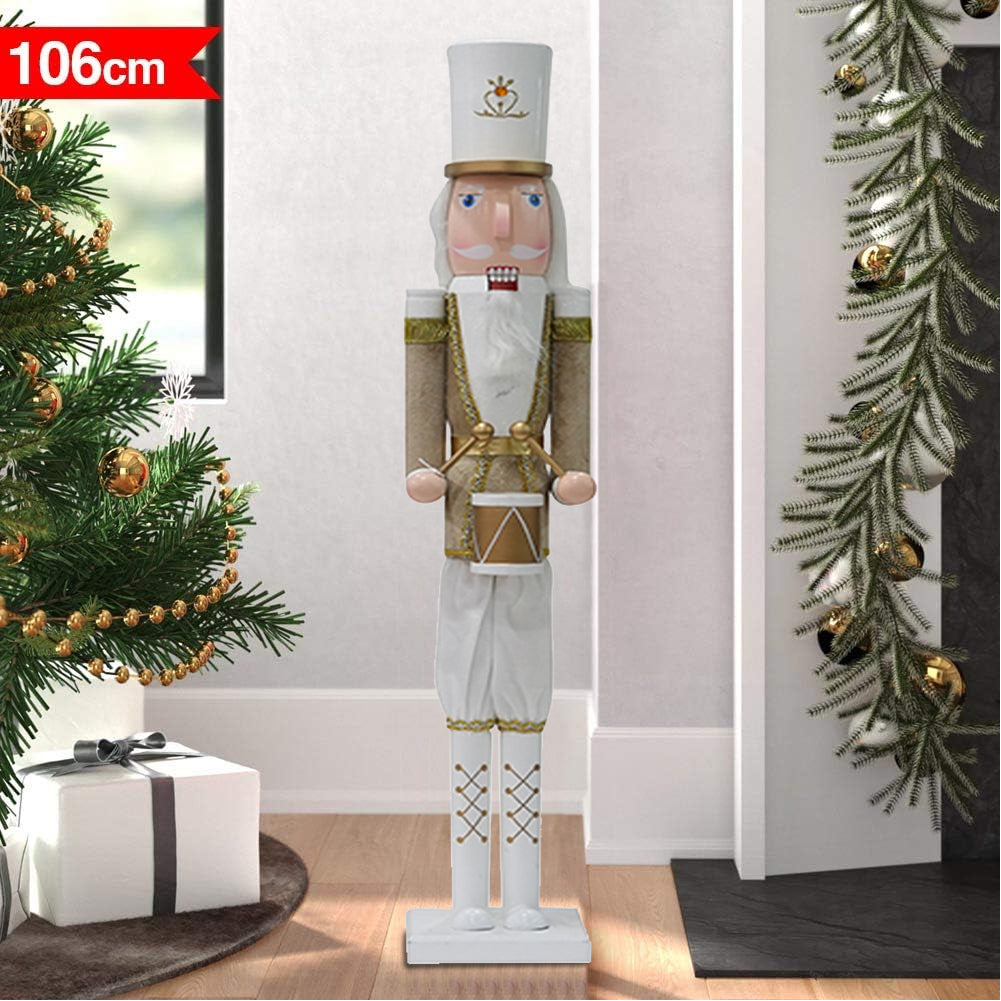 Soldato Schiaccianoci di Natale in Legno Altezza 106 cm Decorazioni Bianco e Oro