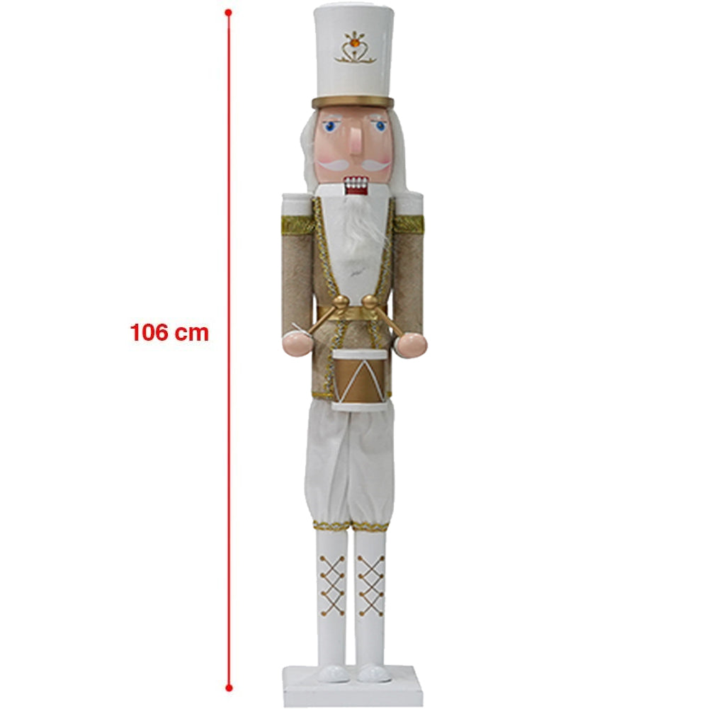 Soldato Schiaccianoci di Natale in Legno Altezza 106 cm Decorazioni Bianco e Oro