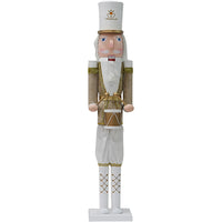 Soldato Schiaccianoci di Natale in Legno Altezza 106 cm Decorazioni Bianco e Oro