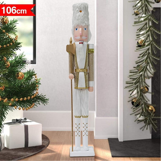 Soldato Schiaccianoci di Natale in Legno 106 cm Decorazioni Addobbo Bianco e Oro