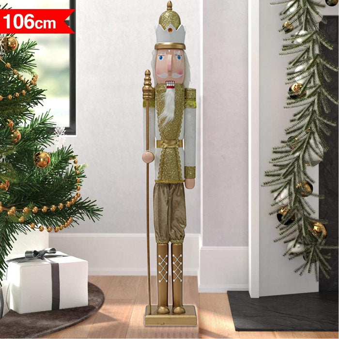 Soldato Schiaccianoci Natale in Legno 106 cm Decorazione Natalizia Oro e Bianco