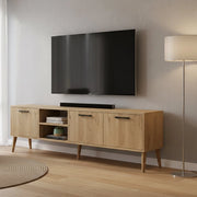Brugine, Mobile Porta tv un Ripiano, 180x35x53h cm Marrone Quercia