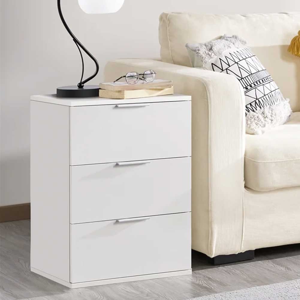 Mobile Comodino 3 Cassetti 40x46x61cm Design Moderno in legno MDF Bianco