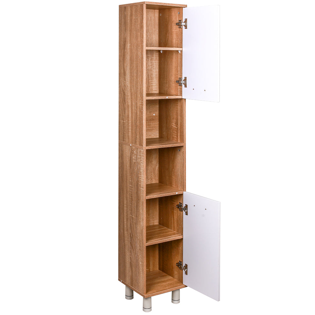 Colonna da Bagno 6 Ripiani 2 Ante Legno MDF 30x30 H179 cm Bicolore Salvaspazio