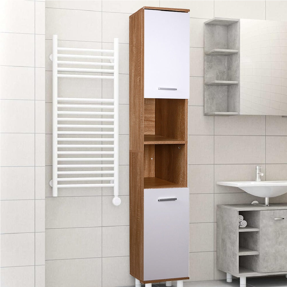 Colonna da Bagno 6 Ripiani 2 Ante Legno MDF 30x30 H179 cm Bicolore Salvaspazio