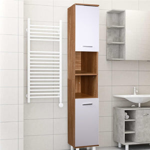 Colonna da Bagno 6 Ripiani 2 Ante Legno MDF 30x30 H179 cm Bicolore Salvaspazio