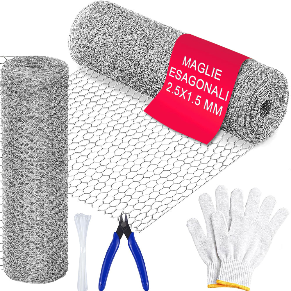 Rete Metallica Zincata Maglia Esagonale 40 cm x 6 Mt Recinzione Polli e Conigli