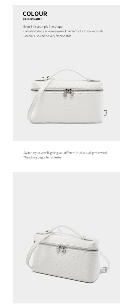 Borsa per il trucco da donna in vera pelle, utilizzabile a tracolla o a spalla, colore bianco.