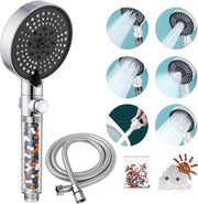 Douchekop ad alta pressione con tubo 15 m - Anti-limacciose - Ecosostenibile e verniciato a cromatura argentea