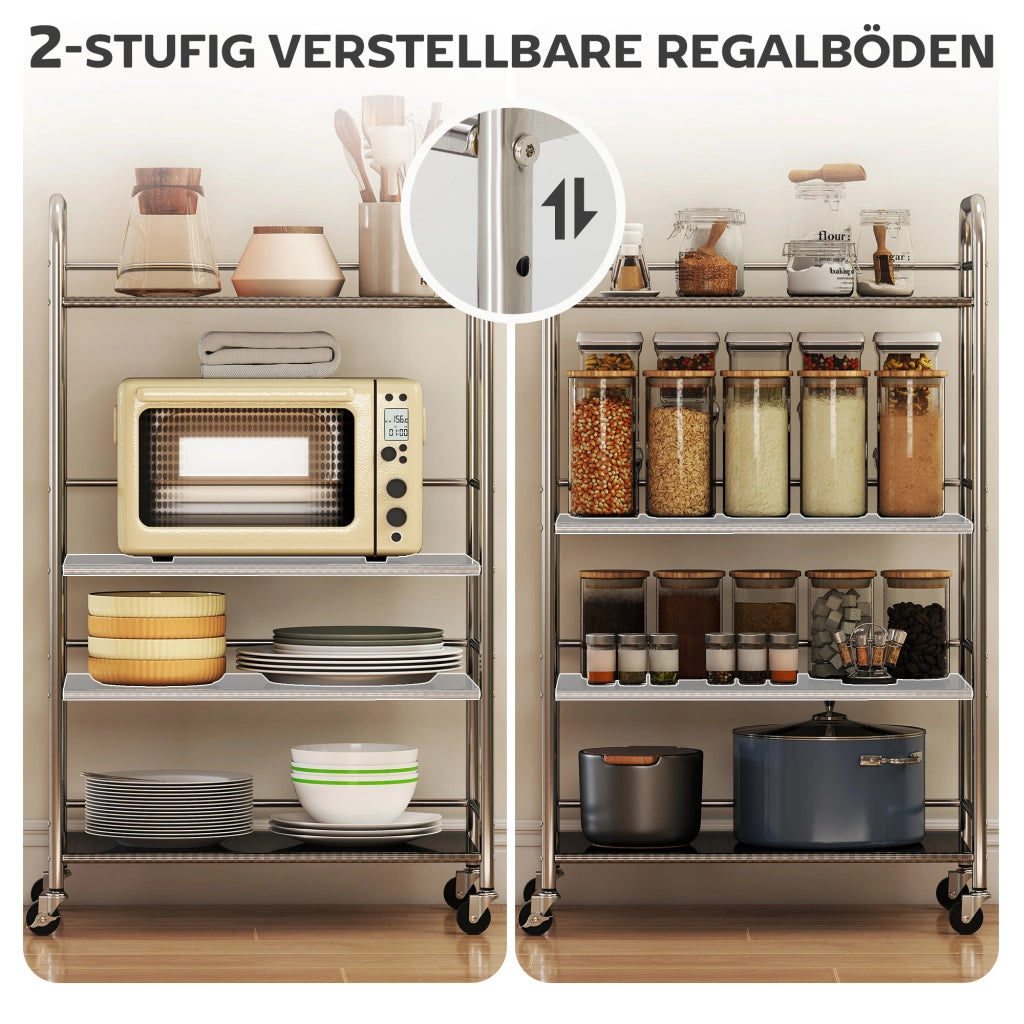 Carrello da cucina con 4 ripiani regolabili ¨C zephmum ¨C Argento, 60x35x100 cm