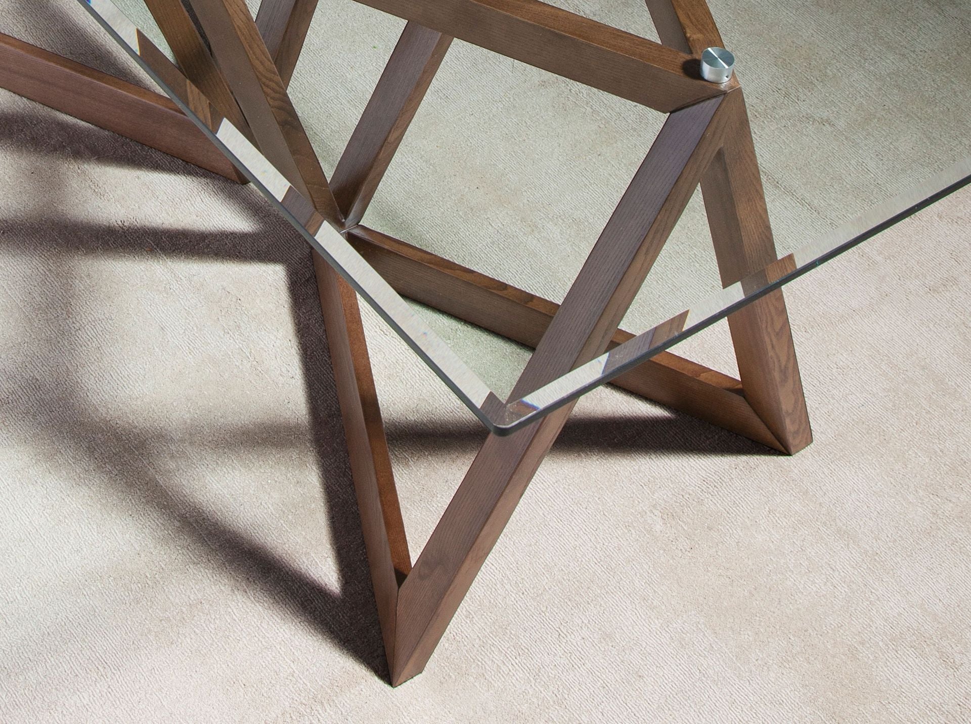 Tavolo da pranzo rettangolare vetro temperato e noce