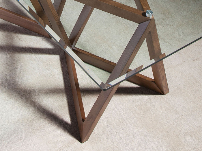 Tavolo da pranzo rettangolare vetro temperato e noce