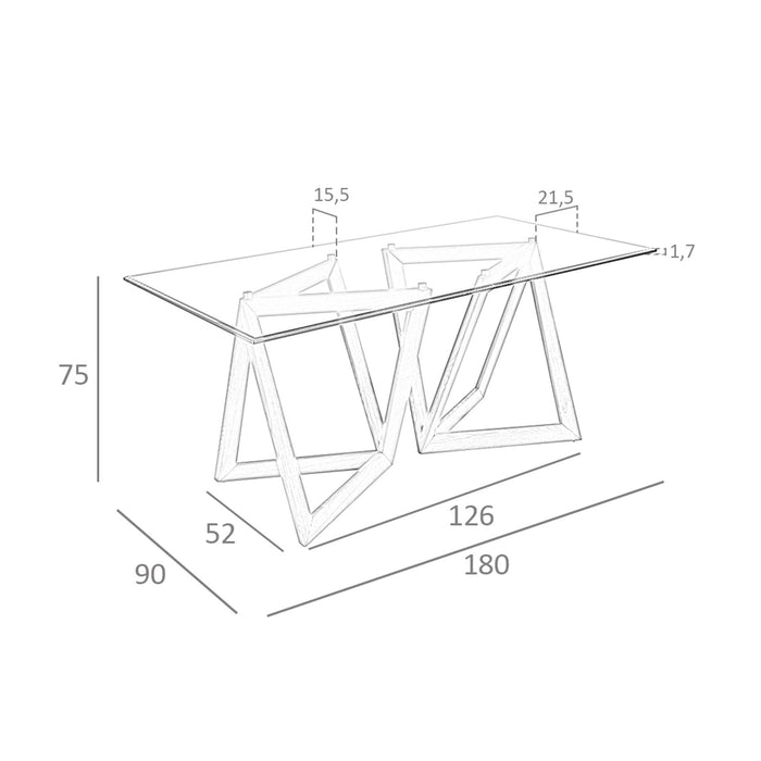 Tavolo da pranzo rettangolare vetro temperato e noce
