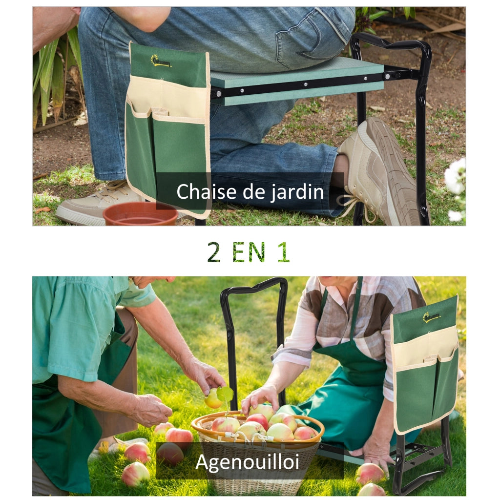 Sgabello Giardino Pieghevole ¨C Xylo ¨C Cuscino Verde con Tasca Portaoggetti