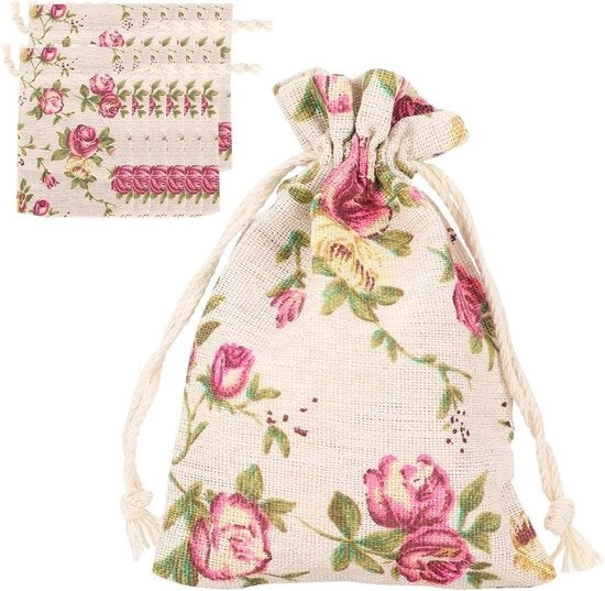 Tas a Bloem Patroon Jute - 50 Stuks - 14x95 cm - Mini Leggero - Borsa per Gioielli - Festa di Matrimonio - Artigianato DIY .