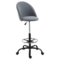 Sedia da Ufficio con Seduta Alta Regolabile 105-125H cm, Sgabello da Ufficio Girevole 360°, Lino, Grigio