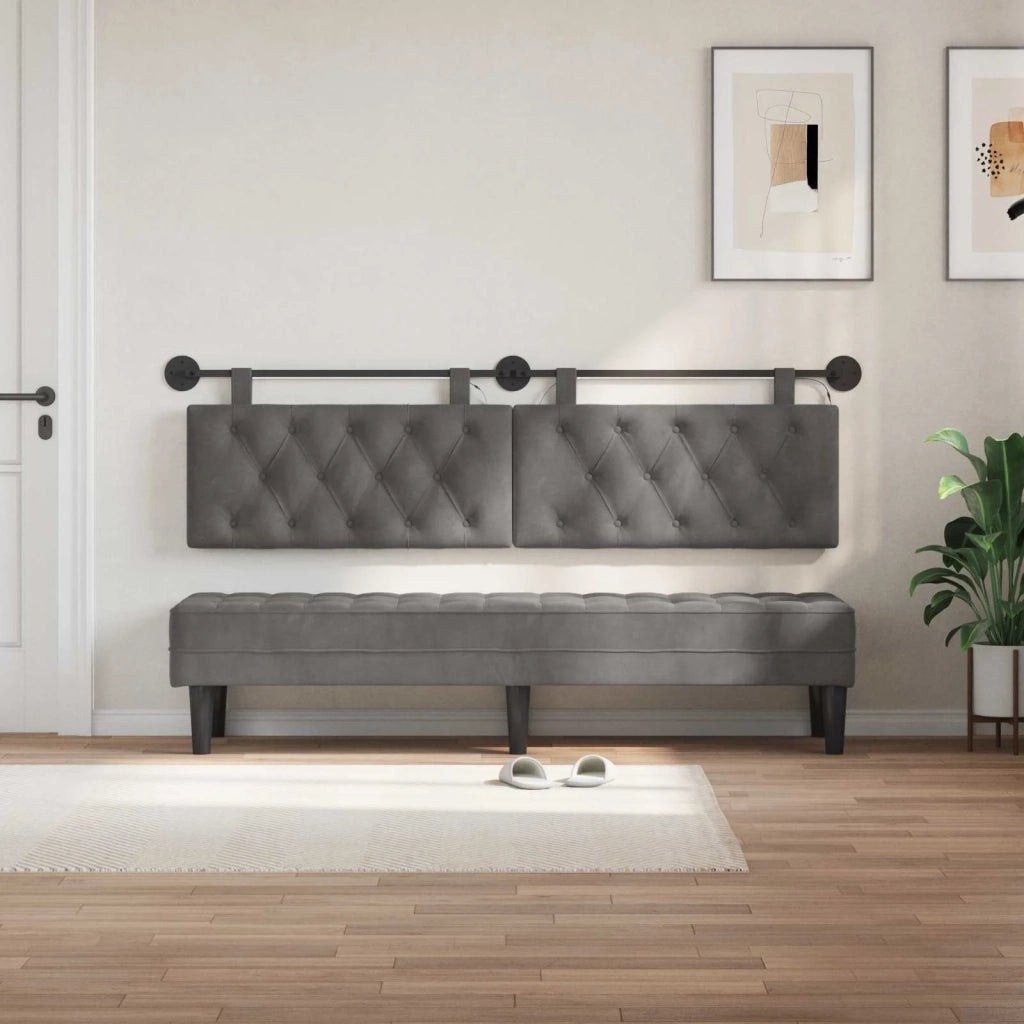 Testiera sospesa Con luce LED Grigio Scuro Velluto