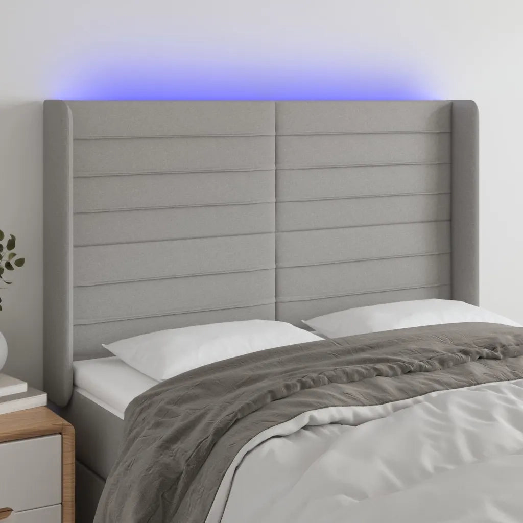 Testiera | Testata a LED Grigio Chiaro 147x16x118/128 cm in Tessuto