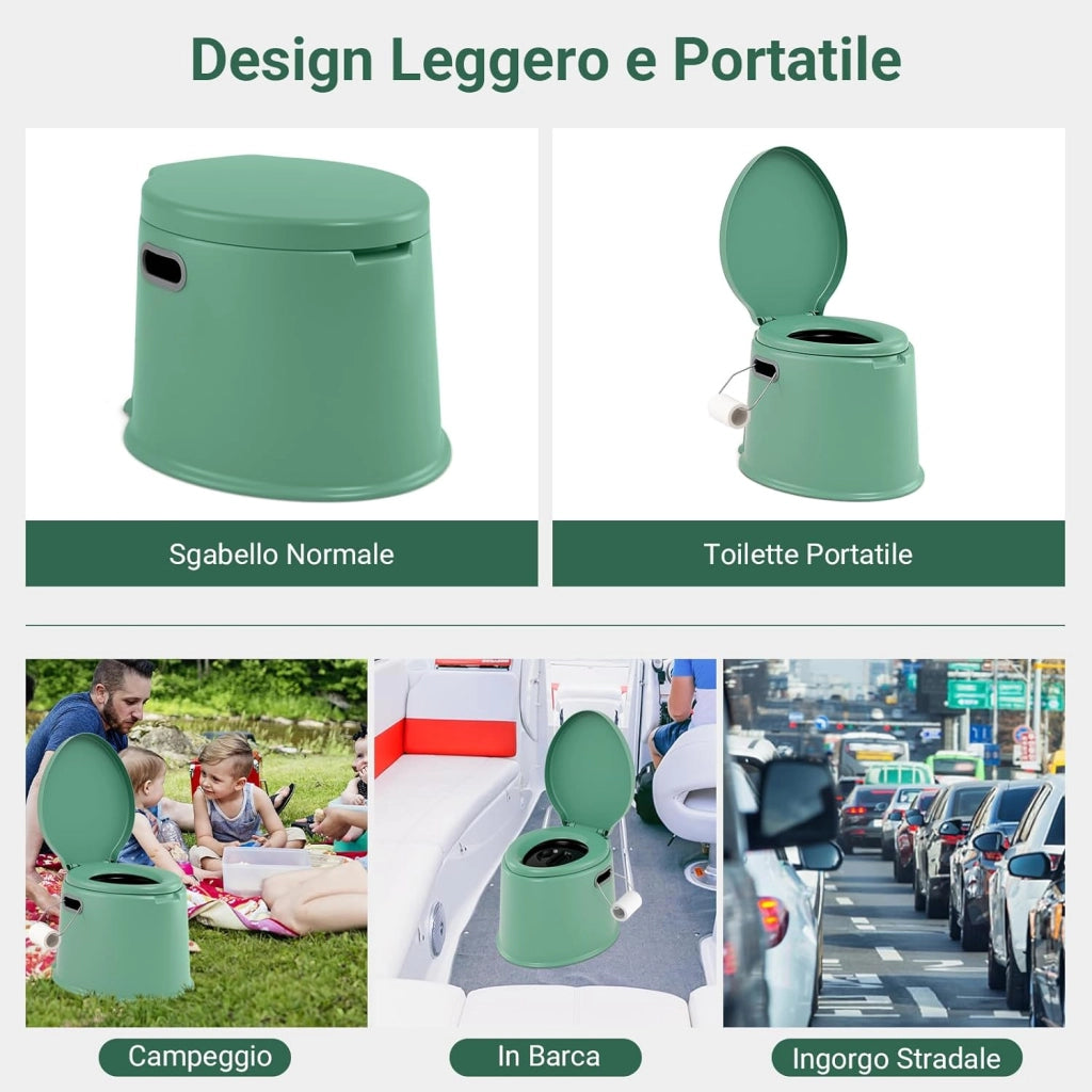 Toilette Portatile WC Chimico, WC da Viaggio Leggero con Secchio Interno Rimovibile,Water Portatile per Adulti e Anziani con Portarotolo, Supporto Carico 200 kg, 41 x 49 x 34 cm
