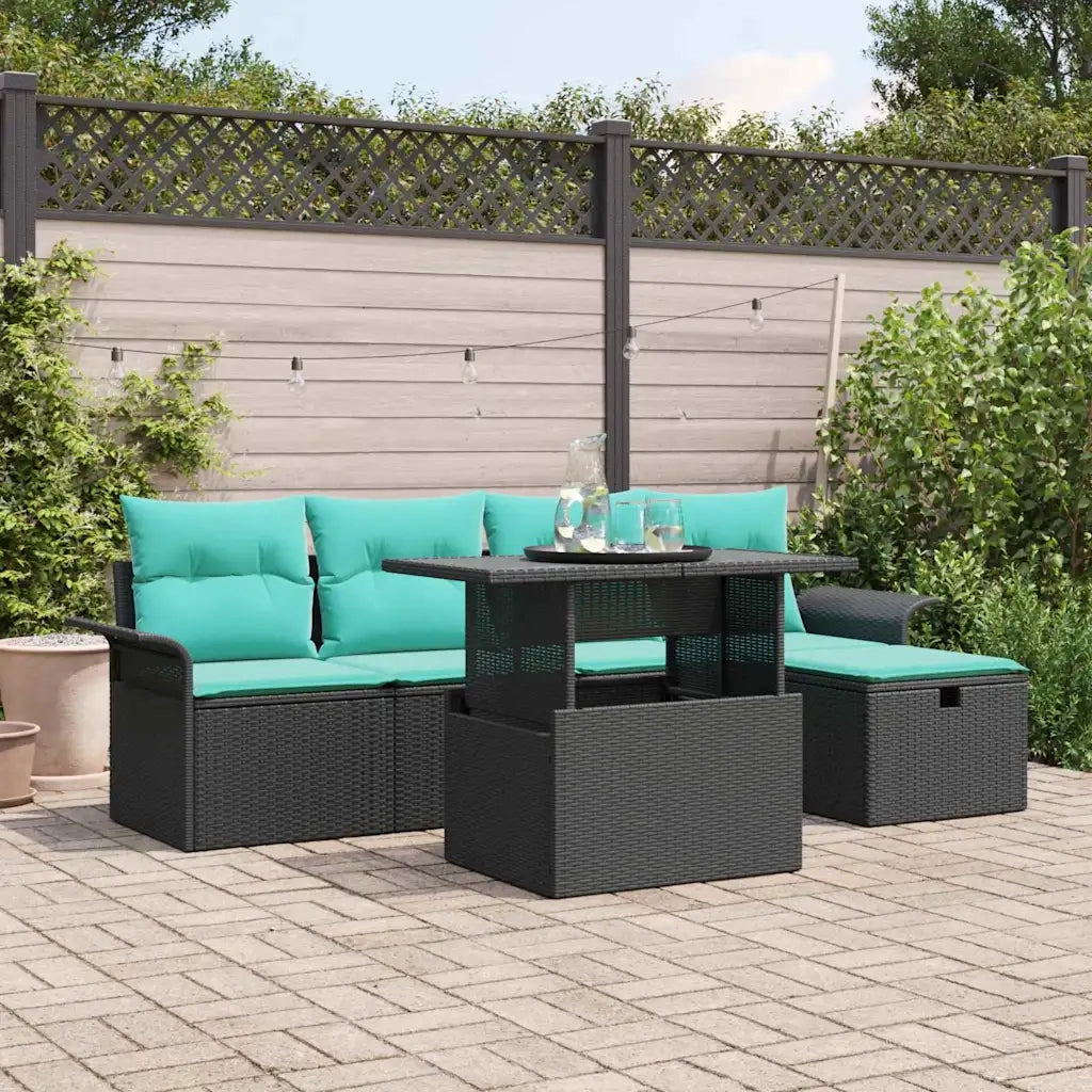 Set Divano da Giardino con cuscino 6 pcs Nero Poly Rattan 3359673