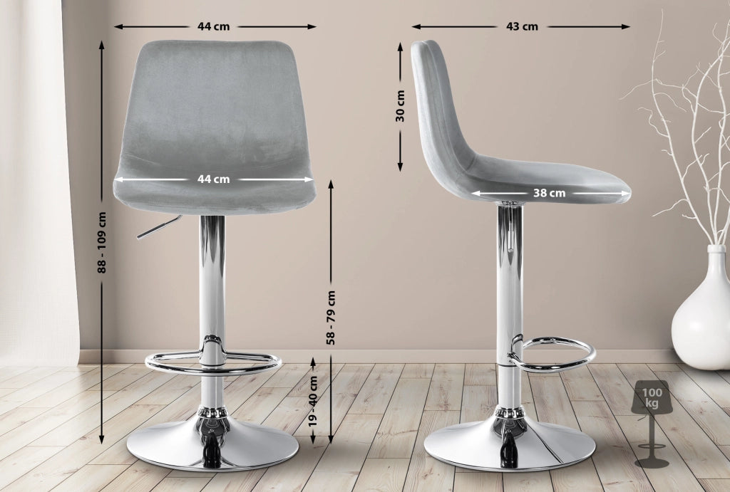 Set di 2 sgabelli da bar Divo velluto cromato 3