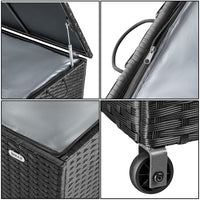 Cassapanca Baule Portaoggetti in Polyrattan XXL Resistente 2Ruote Maniglia Nero