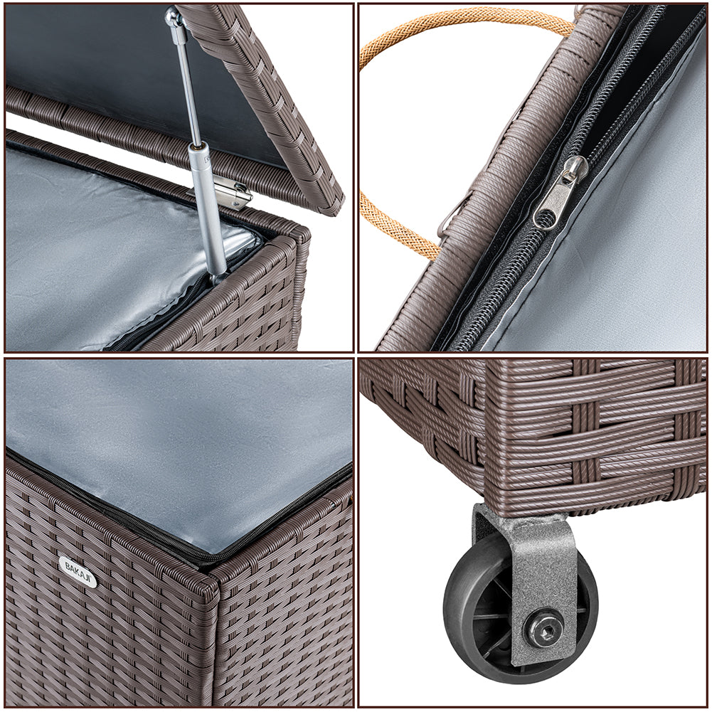 Cassapanca Baule Portaoggetti in Polyrattan XXL Resistente 2Ruote Maniglia Marrone