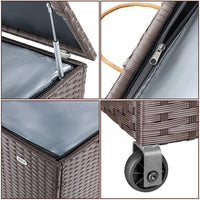 Cassapanca Baule Portaoggetti in Polyrattan XXL Resistente 2Ruote Maniglia Marrone