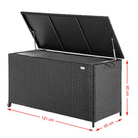 Cassapanca Baule Portaoggetti in Polyrattan XXL Resistente 2Ruote Maniglia Nero