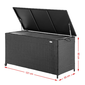 Cassapanca Baule Portaoggetti in Polyrattan XXL Resistente 2Ruote Maniglia Nero