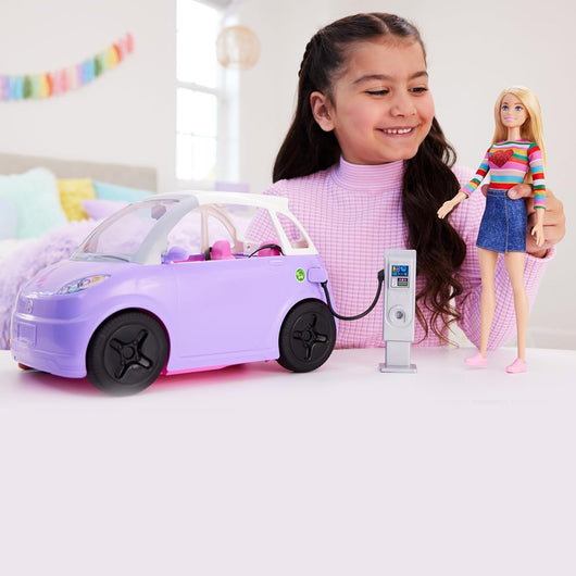 Barbie Bambola Barbie Auto Elettrica Viola Tettuccio Stazione e Cavo di Ricarica