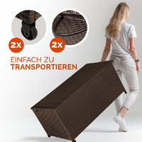 Cassapanca Baule Portaoggetti in Polyrattan XXL Resistente 2Ruote Maniglia Marrone