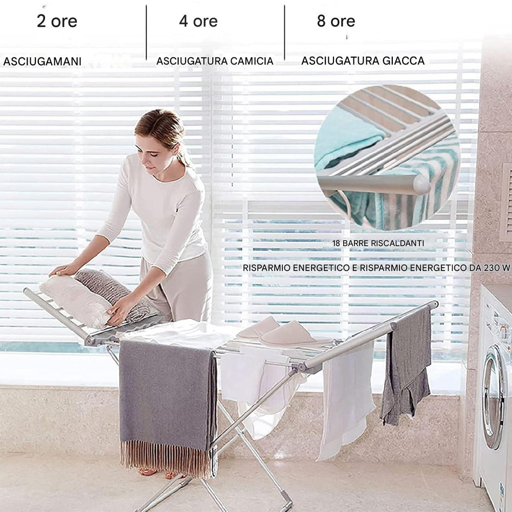 Stendibiancheria Elettrico Riscaldato Stendino Asciugabiancheria 260W Pieghevole
