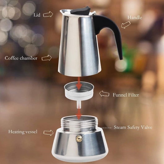 Macchina Caffè Espresso Moka 4tazze Induzione in Acciaio Inox