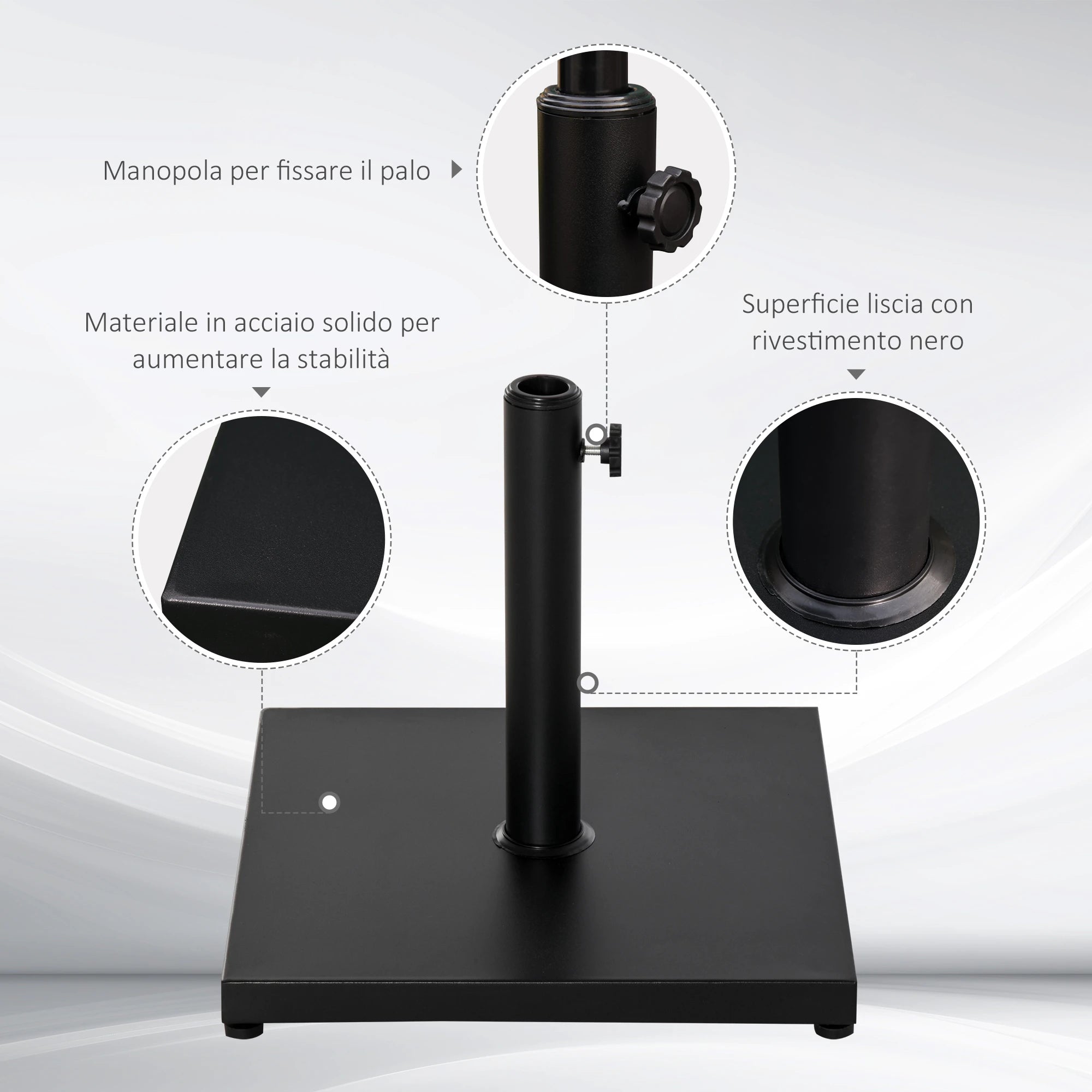 Base per Ombrellone Quadrata da 18kg per Pali da Ø3/3.5/3.8 cm, 45x45x39 cm Nero