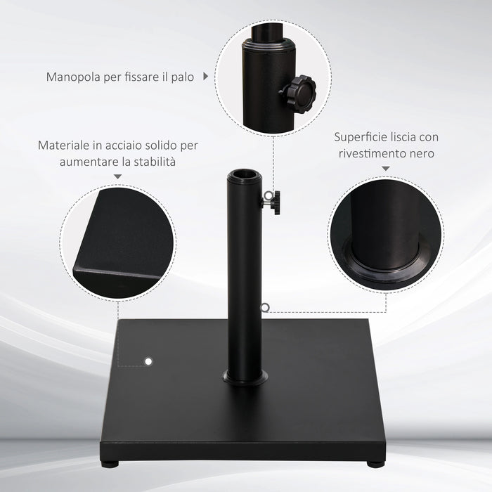 Base per Ombrellone Quadrata da 18kg per Pali da Ø3/3.5/3.8 cm, 45x45x39 cm Nero